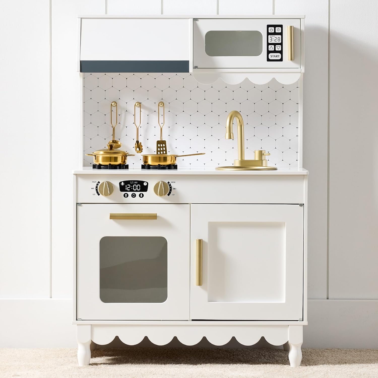 Wooden Pretend Play Cottage Kitchen Toy for Kids with Storage