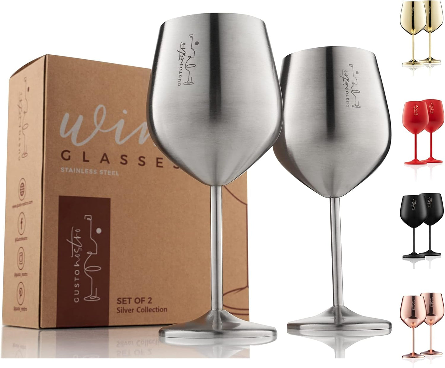 Gusto Nostro Stainless Steel Wine Glass Set - Unbreakable Elegance