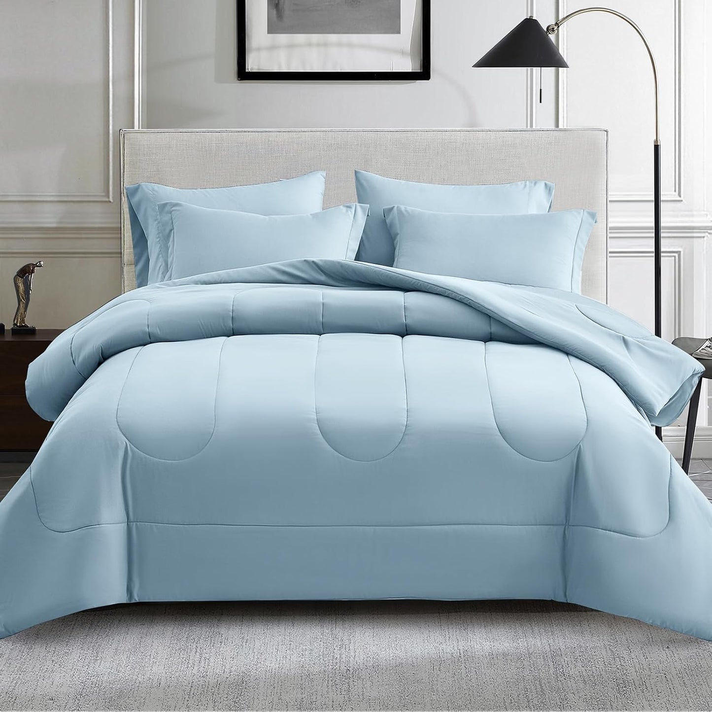 Light Blue Comforter Set Queen - 7 Piece Bedding Set