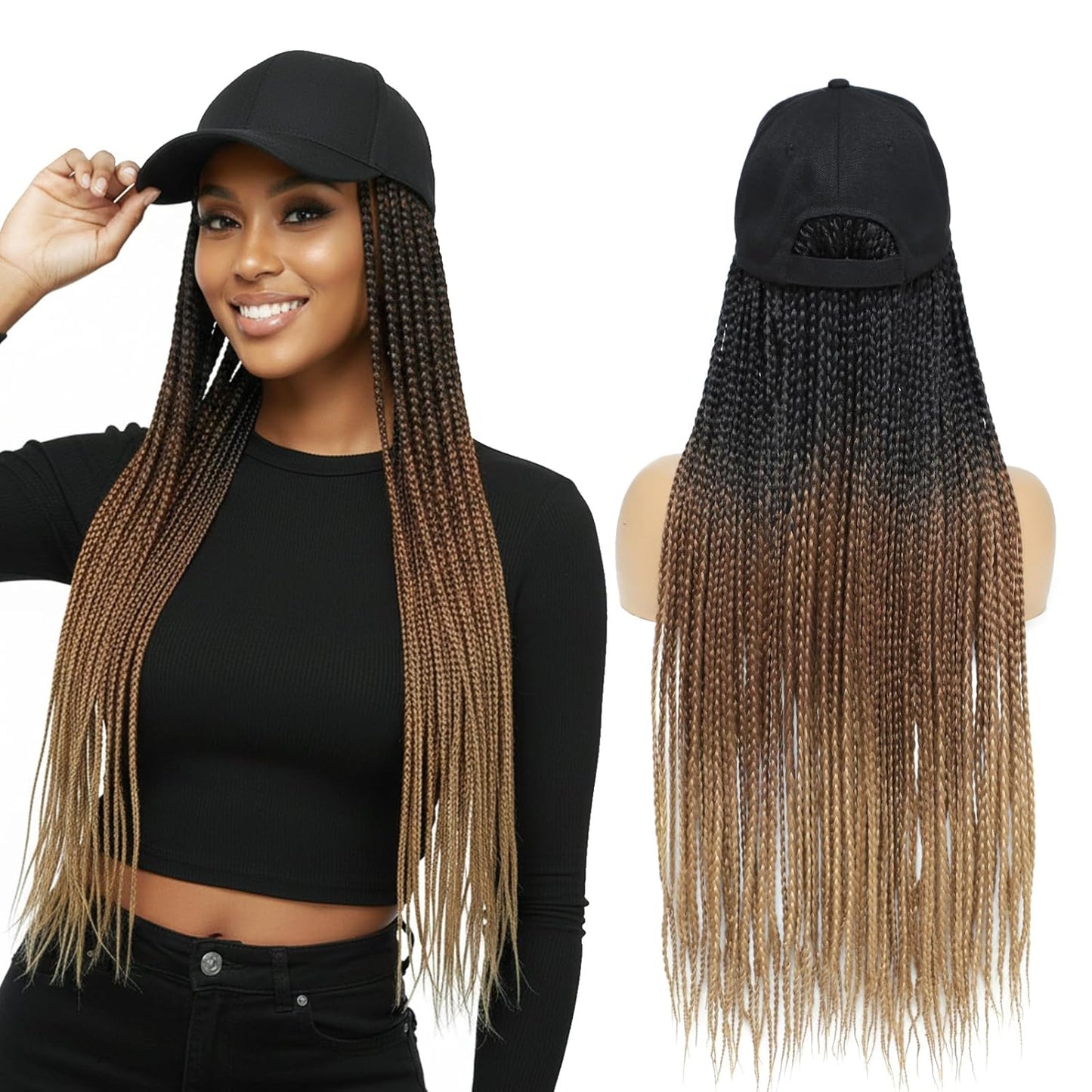 Hat Wig for Women with Braided Hair Attached for Daily Use