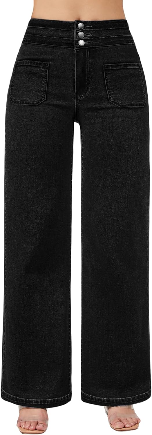 Wide Leg Jeans for Women High Waist Stretchy Denim Pants