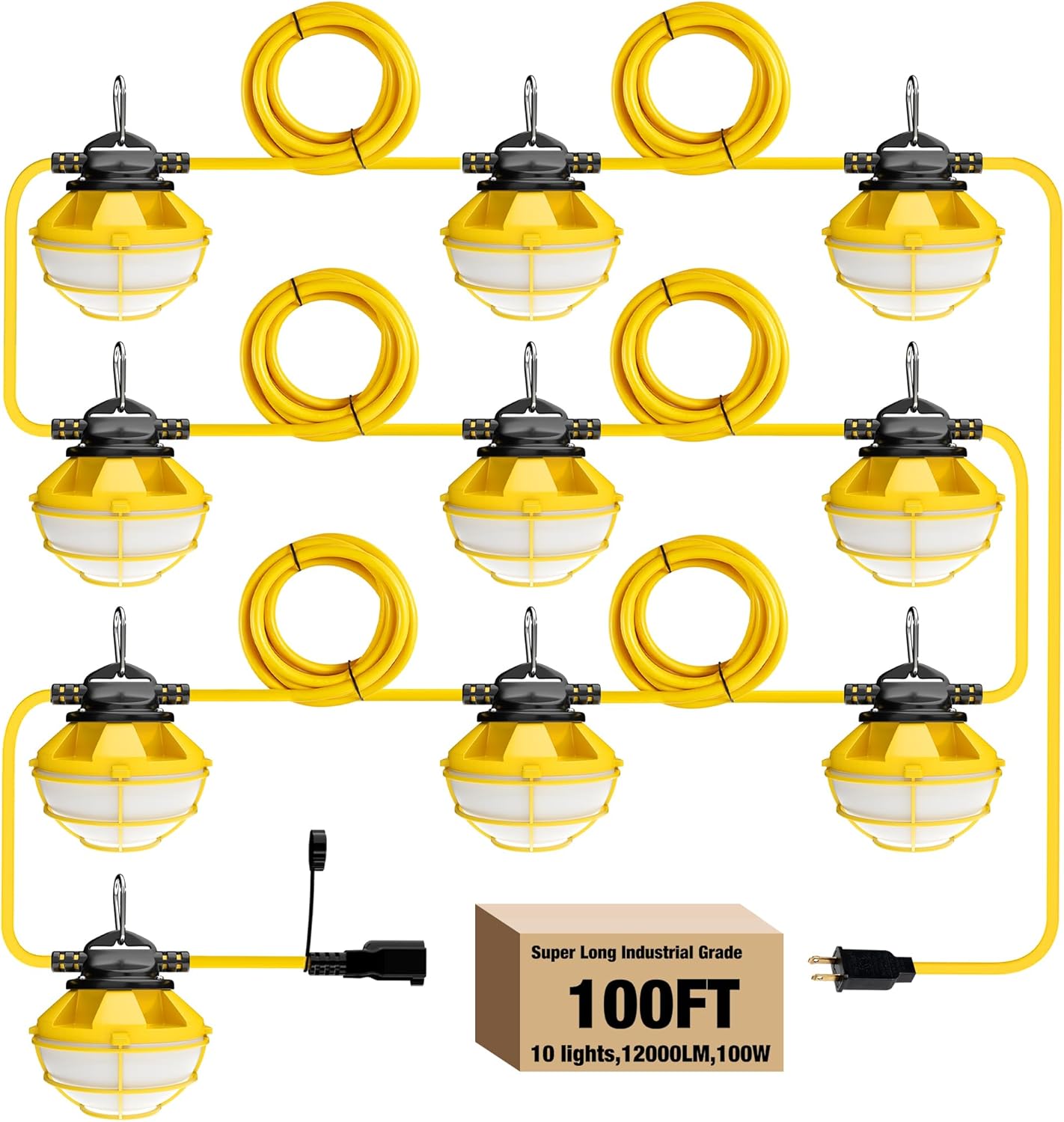 100FT Construction String Lights with Cage for Jobsite Use