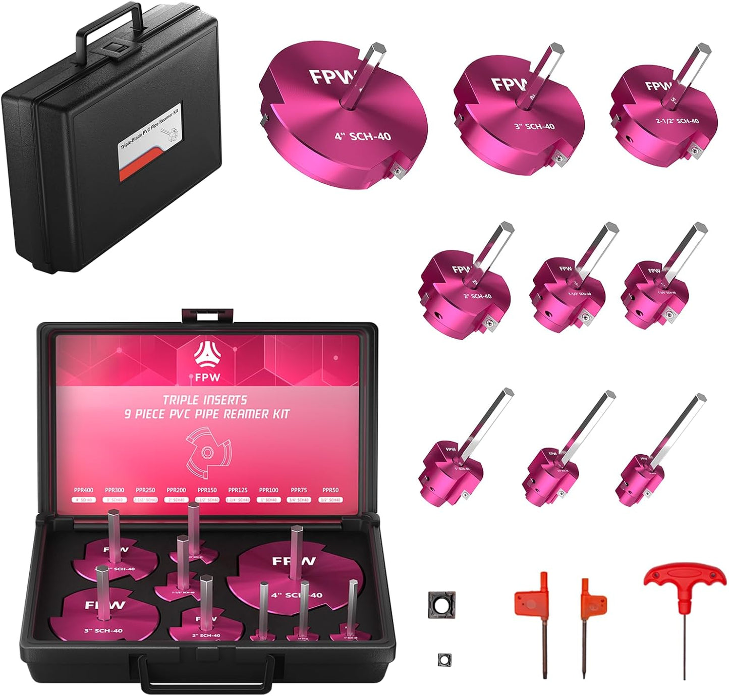 Triple Inserts PVC Pipe Reamer Kit - 9 Pcs for Efficient Plumbing