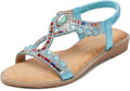 iCKER Women Rhinestone T-Strap Pearl Crystal Flat Sandals
