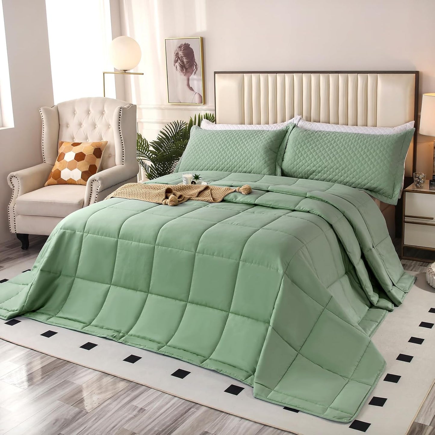 Oversized King Comforter 128x120 for All Seasons in Sage Green