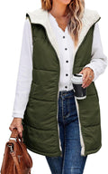 Long Puffer Vest Women Reversible Fleece Zip Up Hoodie - Warm Layering