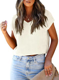 Womens Cropped Sweater Vest Cap Sleeve Crew Neck - Lightweight Knit is