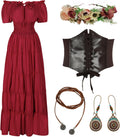 Renaissance Medieval Costume Dress Women 5 Pcs Set - Complete Fairy