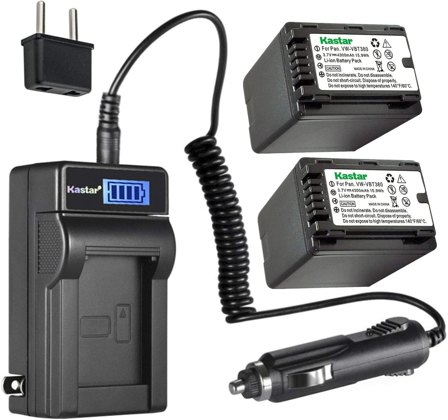 Kastar 2-Pack VW-VBT380 Battery and LCD Charger for Panasonic