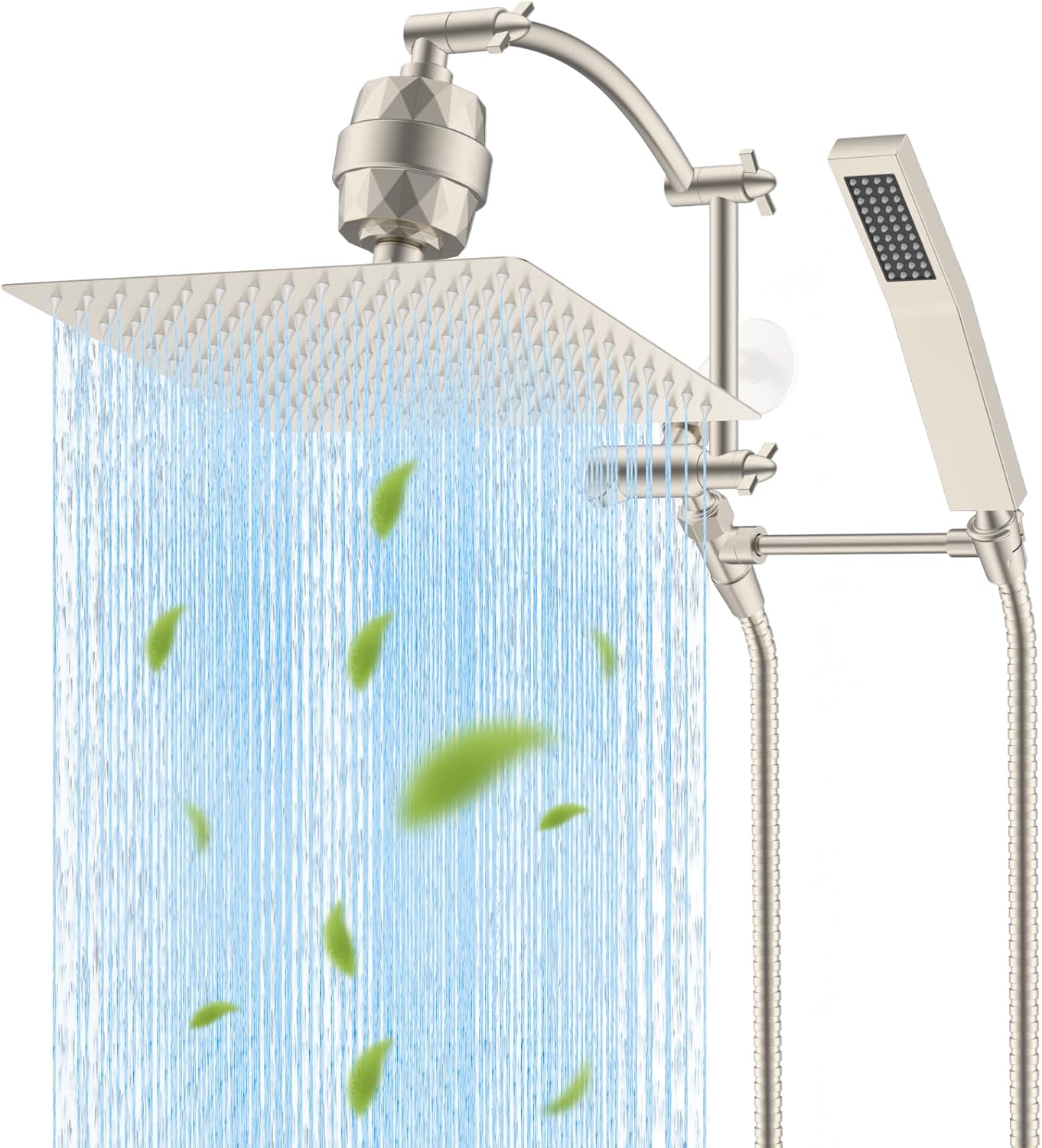 Hibbent 12ft' Filtered Rainfall Shower Head with Handheld Combo