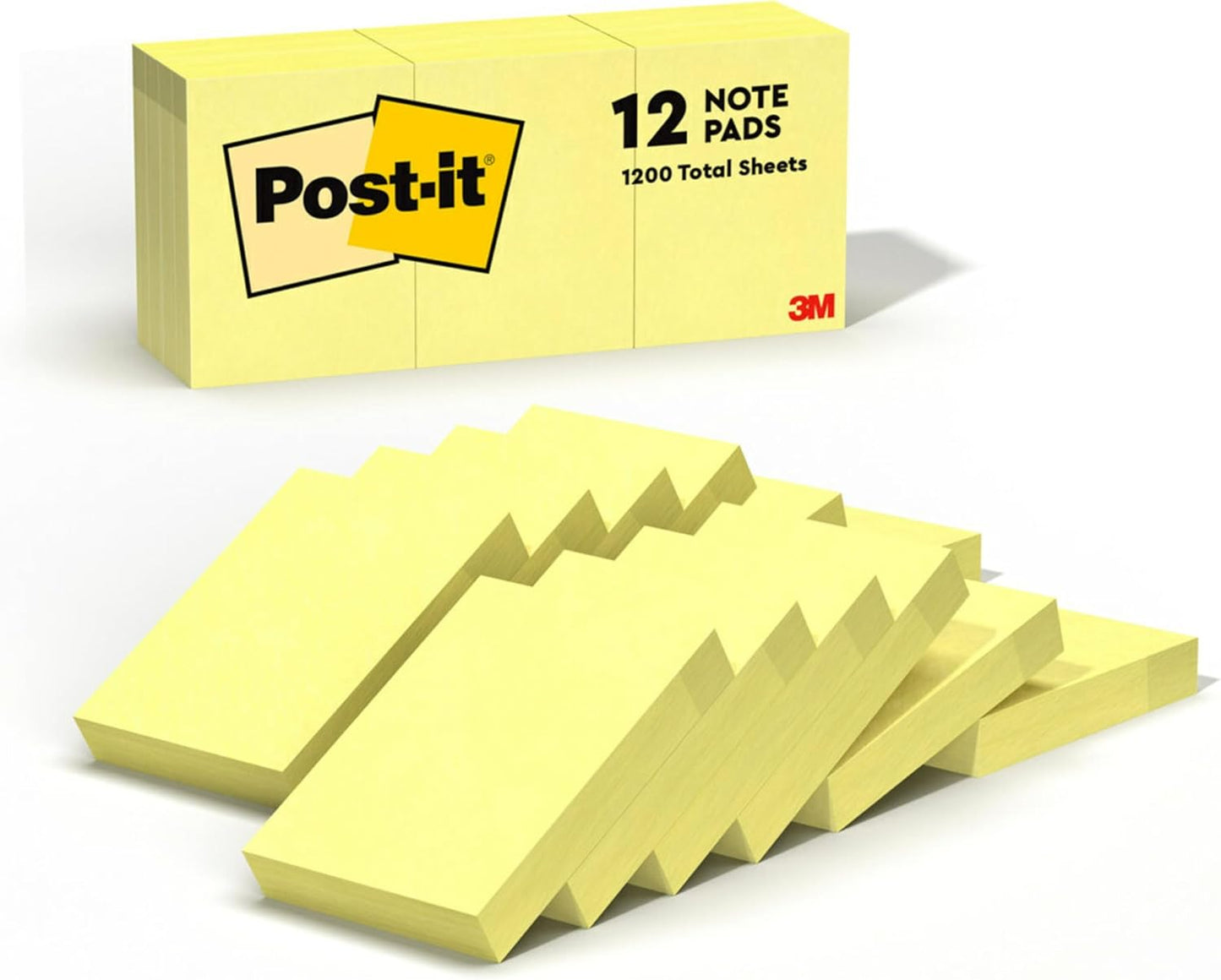 Original Canary Yellow Sticky Notes, 100 Sheets x 12 Pads
