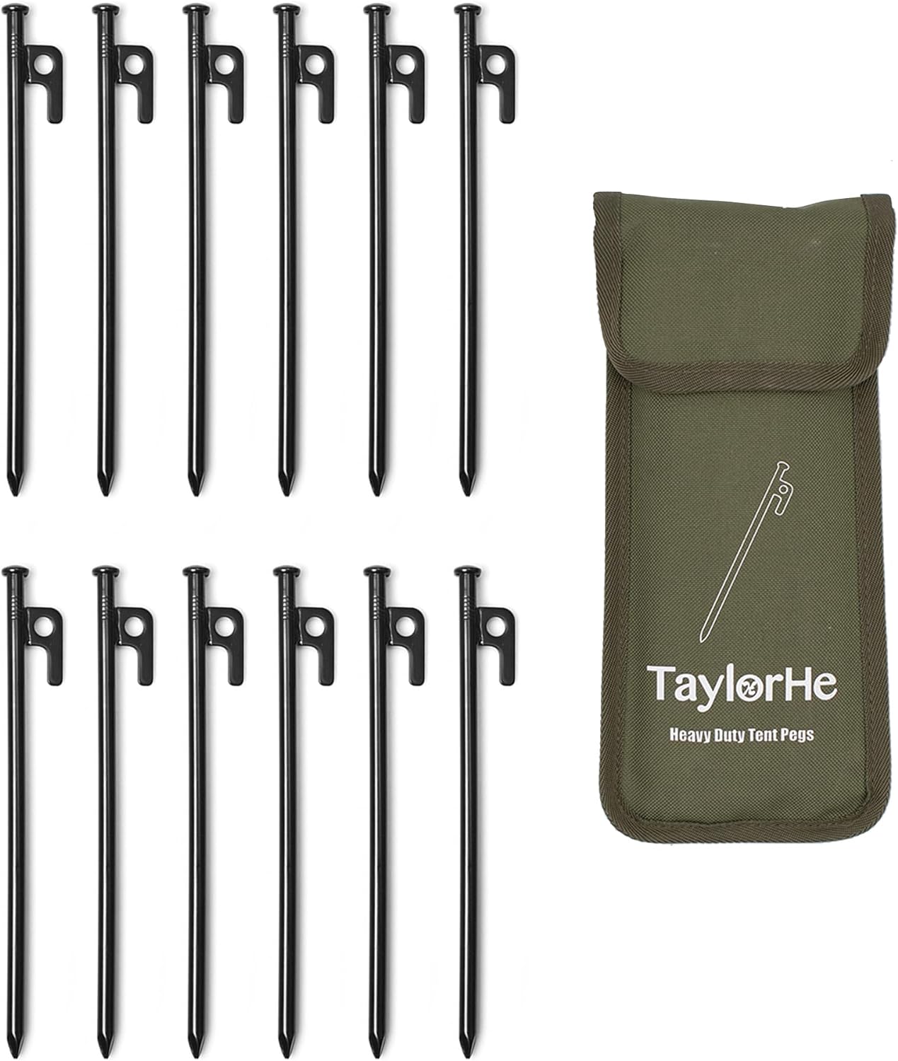 Ultra Durable 10 Tent Stakes - 12-Pack Heavy Duty Metal Stakes for Tough Terrain