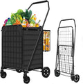 Heavy-Duty Folding Shopping Cart with Waterproof Liner - Sturdy 132 lb