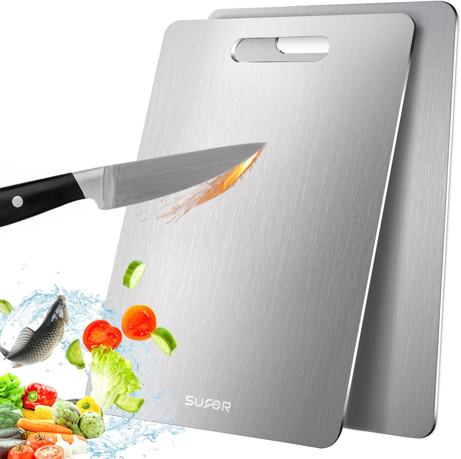 2 Pack Titanium Cutting Board for Kitchen, Durable & Hygienic