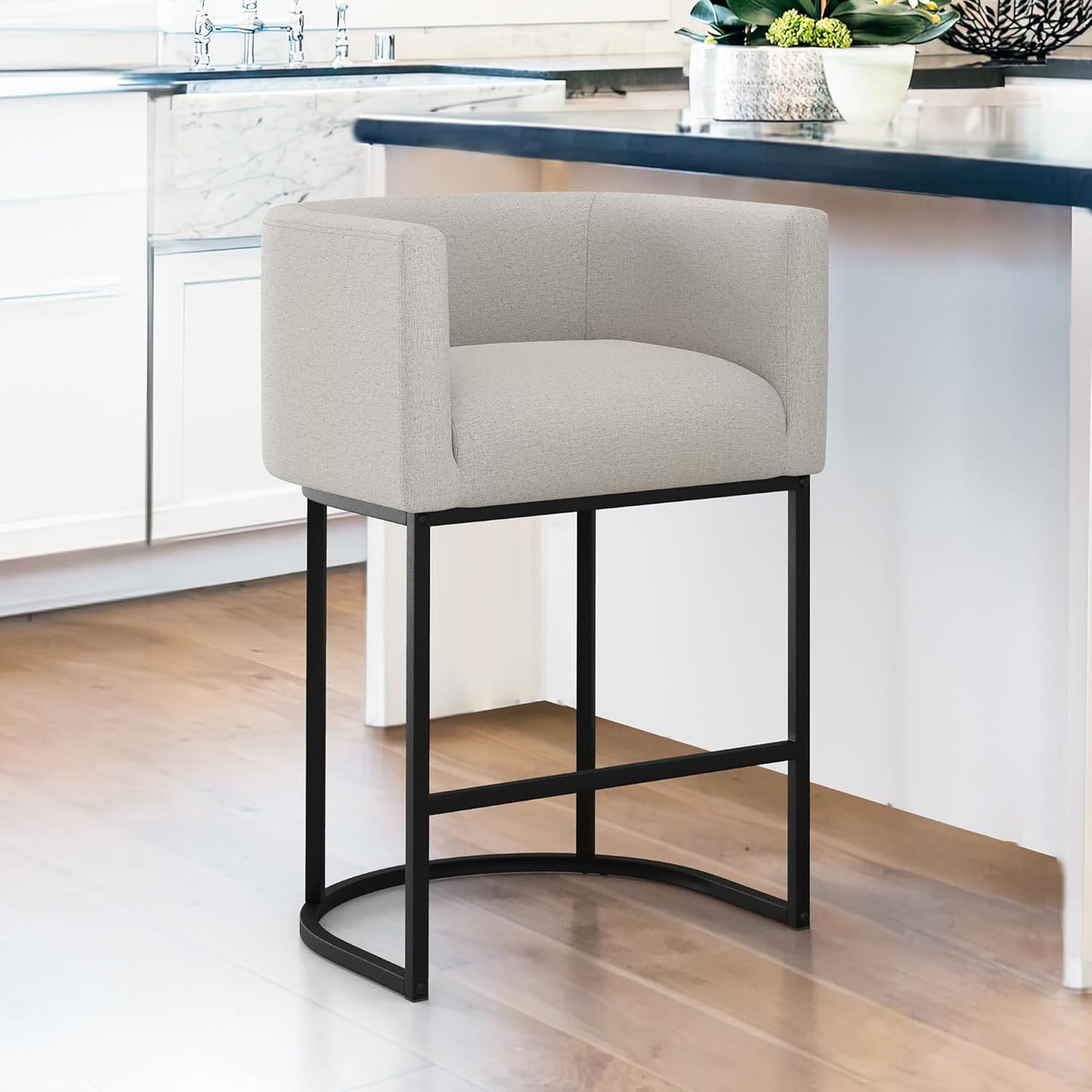 Modern Barrel Counter Height Bar Stools with Backrest and Arms