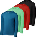 Boys Youth Dry-Fit Long-Sleeve Athletic T-Shirt 4 Pack - Performance