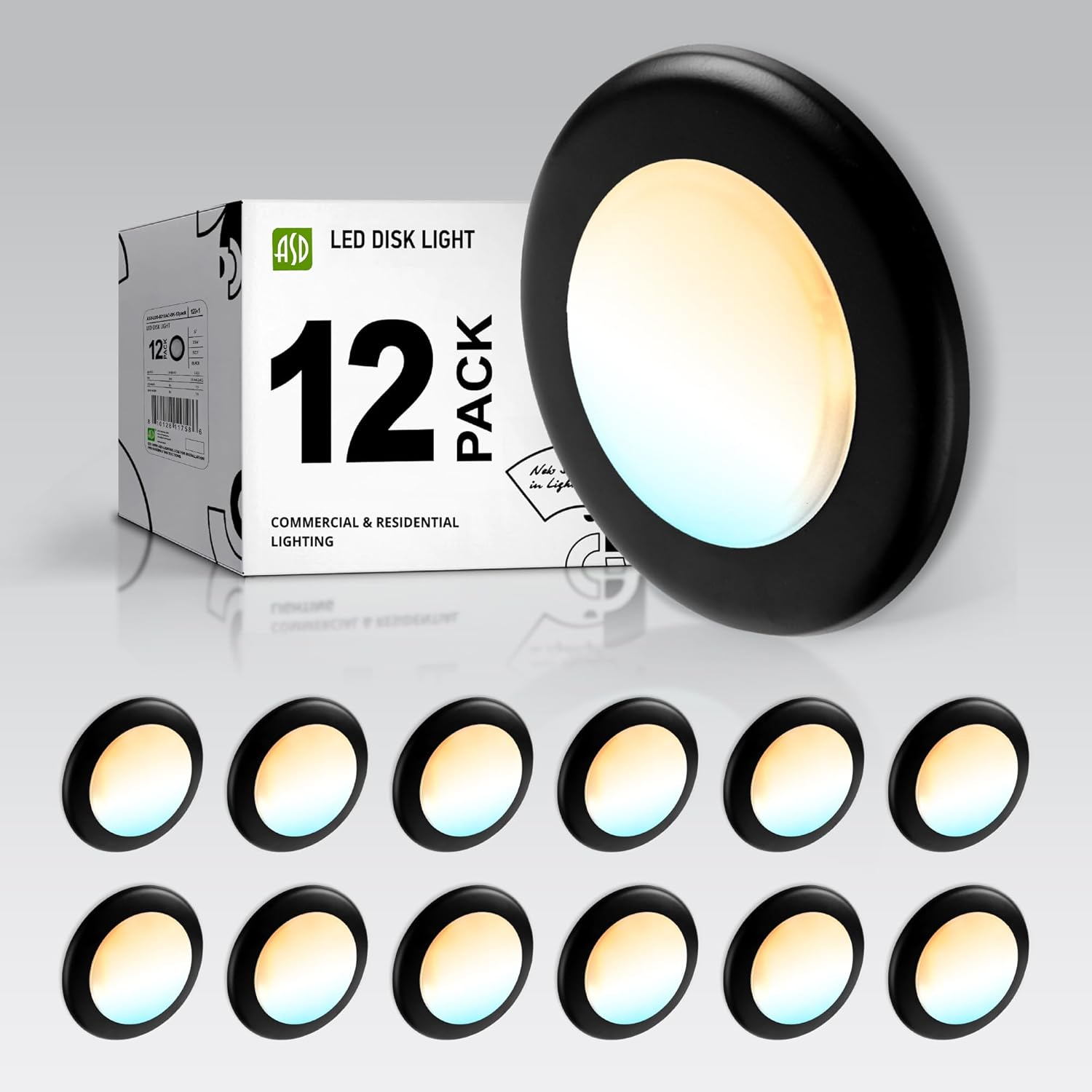 ASD 12 Pack LED Disk Lights 6 Inch for Bright, Dimmable Lighting