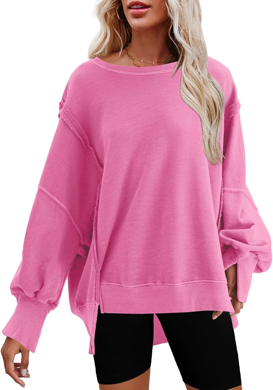 Nirovien Womens Oversized Crewneck Sweatshirt with Side Slits