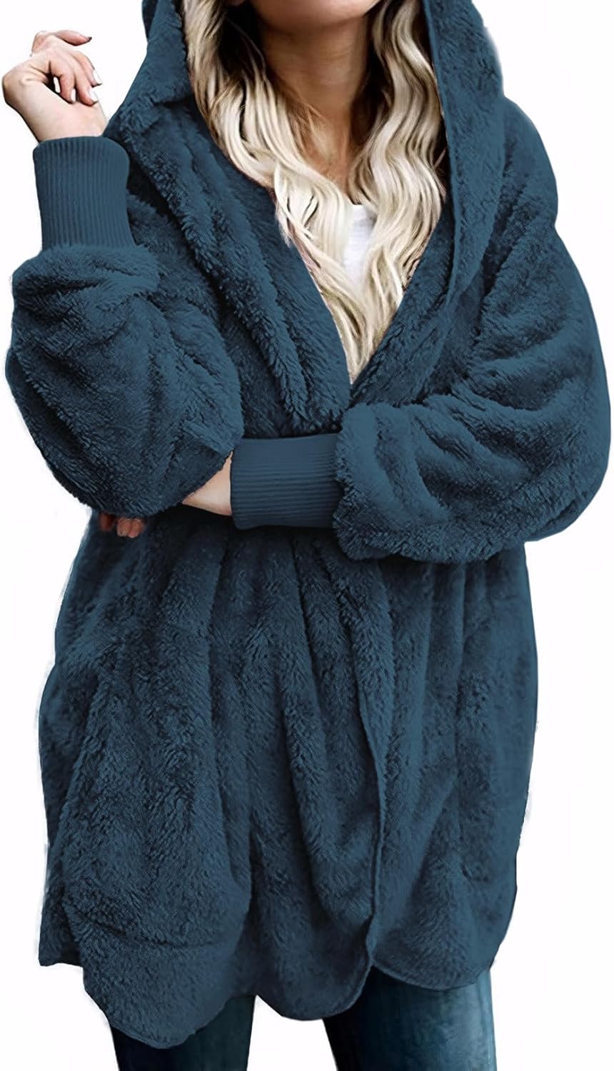 Fuzzy Hooded Cardigan for Women - Cozy Winter Fleece Jacket
