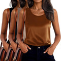 Women's Silk Satin Tank Tops 3 Pack - Dressy Scoop Neck Camisoles
