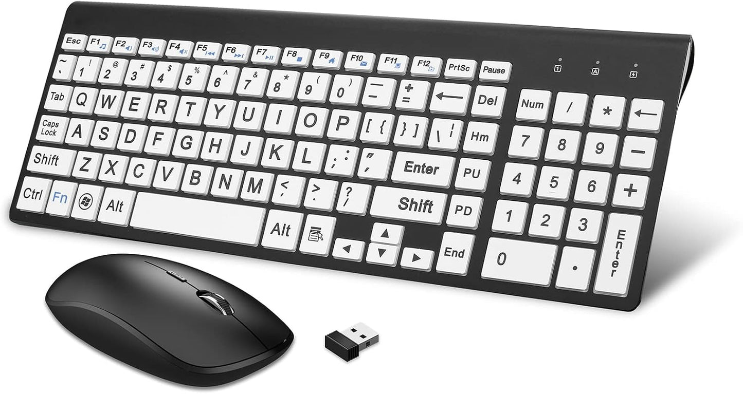 Large Print Wireless Keyboard and Mouse Set for Seniors