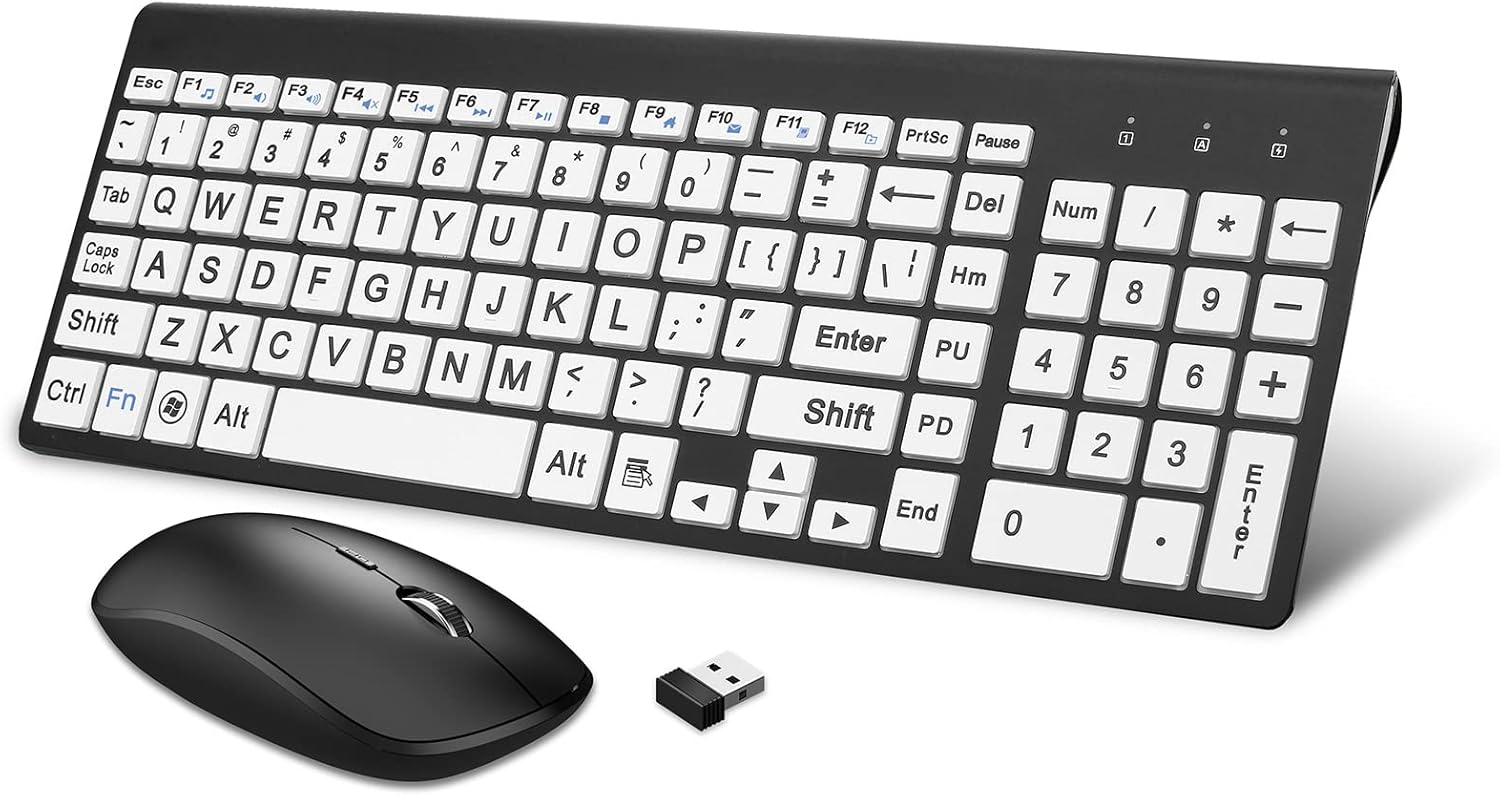Large Print Wireless Keyboard and Mouse Set for Seniors