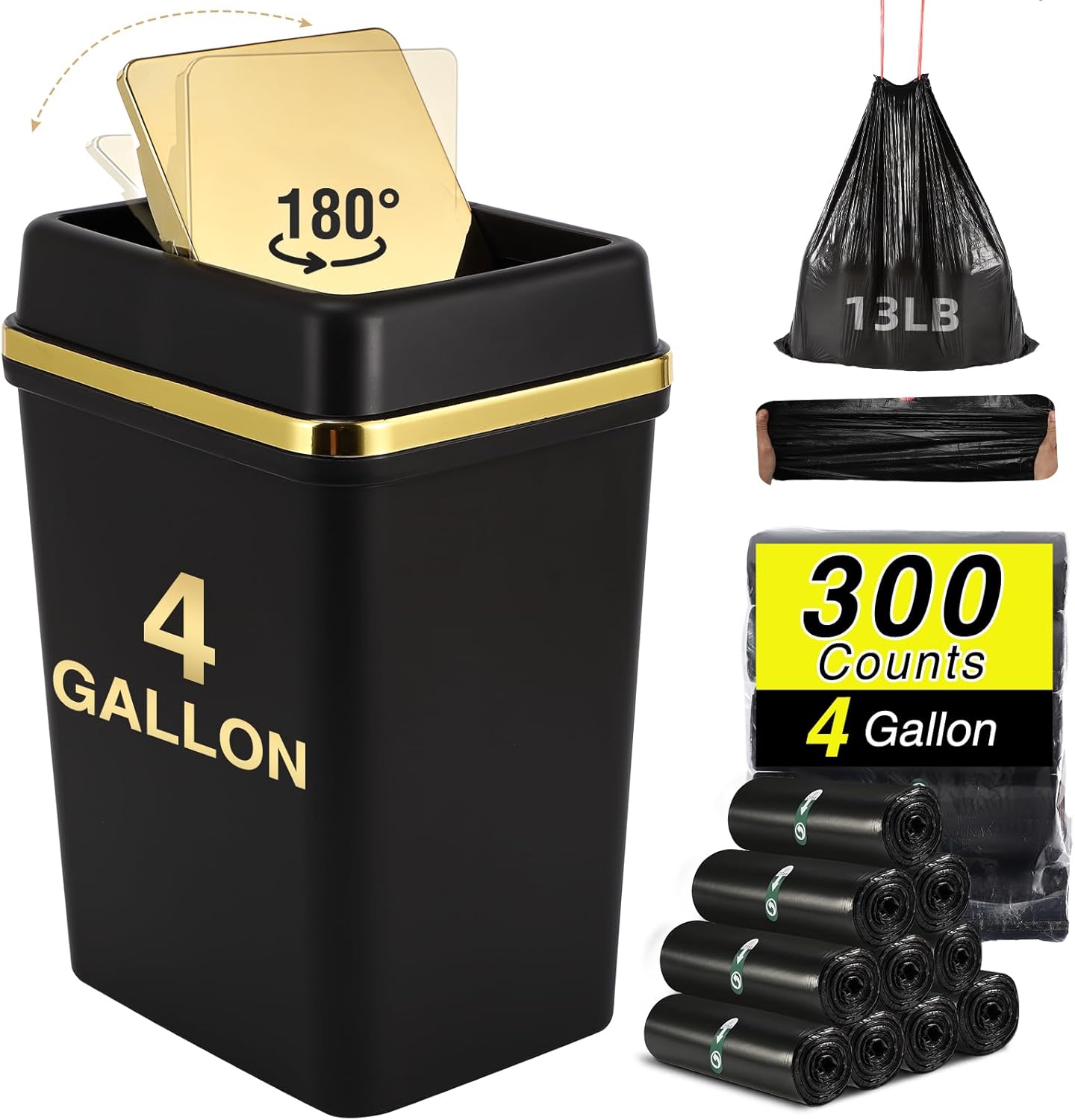 4 Gallon Bathroom Trash Can with Lid for Small Spaces
