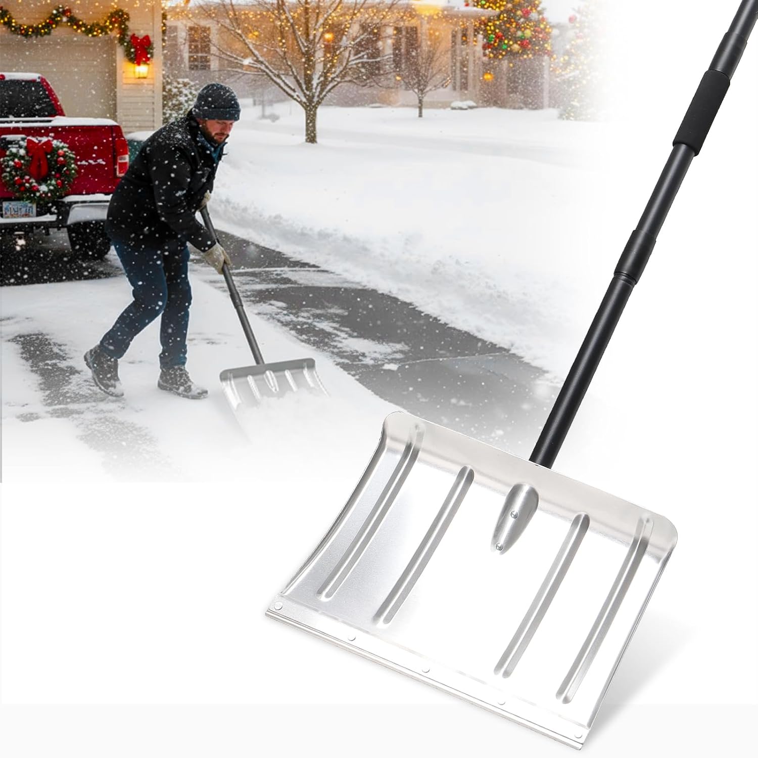 Ergonomic 67in Snow Pusher Shovel for Driveway and Winter Use