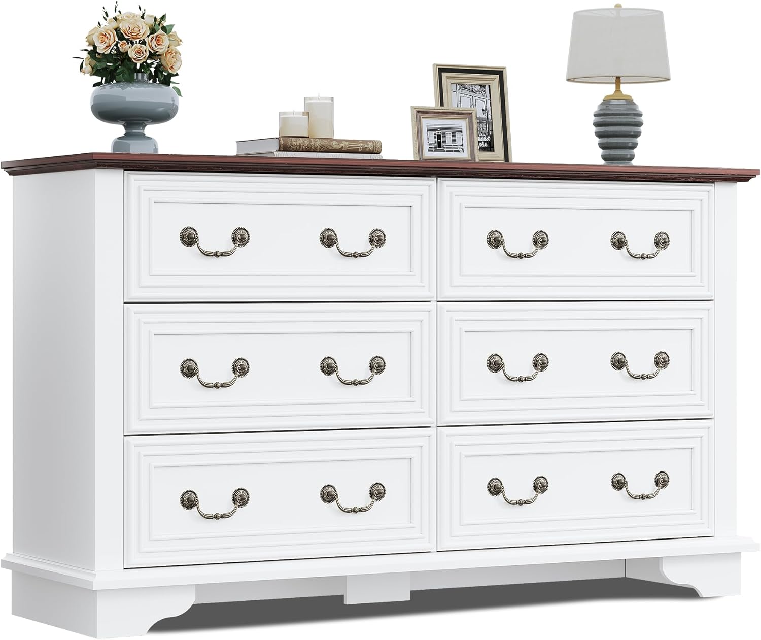 Farmhouse Dresser with 6 Drawers for Bedroom and Living Room