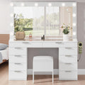 46ft Glass Top Vanity Desk with LED Mirror - Bright, Organized Makeup