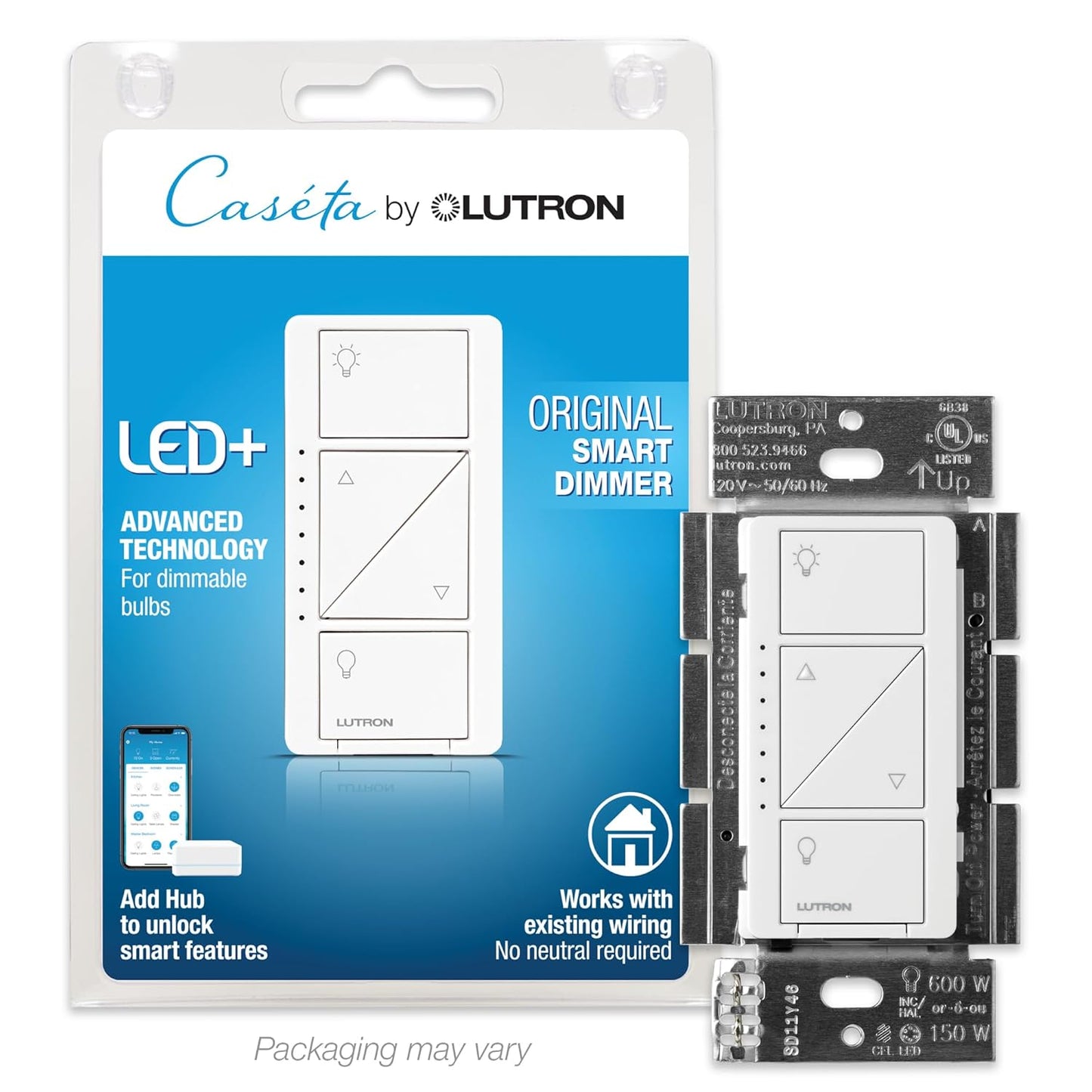 Lutron Caseta Smart Dimmer Switch for LED Lights, 150 Watt