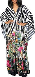 Bsubseach Women Ethnic Print Kaftan Beach Dress Plus Size Cover Up