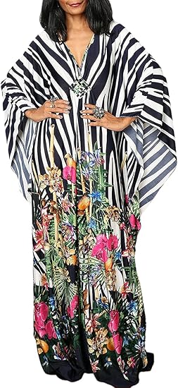 Bsubseach Women Ethnic Print Kaftan Beach Dress for Plus Size