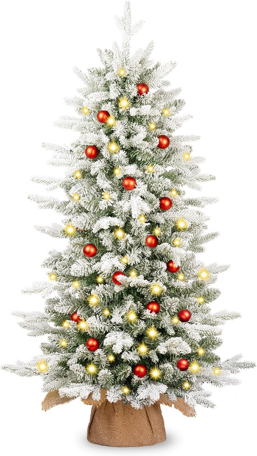 3FT Pre-Lit Snow Flocked Arctic Fir Christmas Tree for Easy Setup