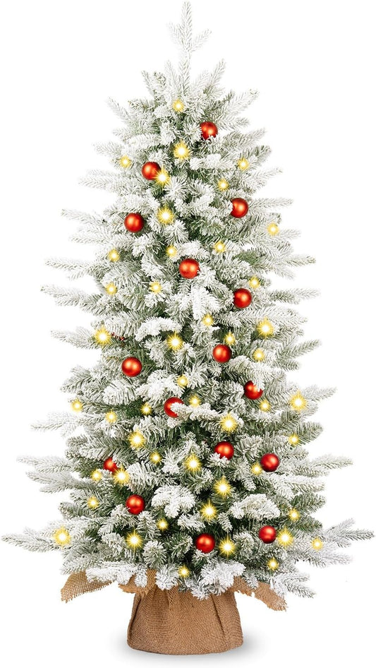 3FT Pre-Lit Snow Flocked Arctic Fir Christmas Tree for Easy Setup