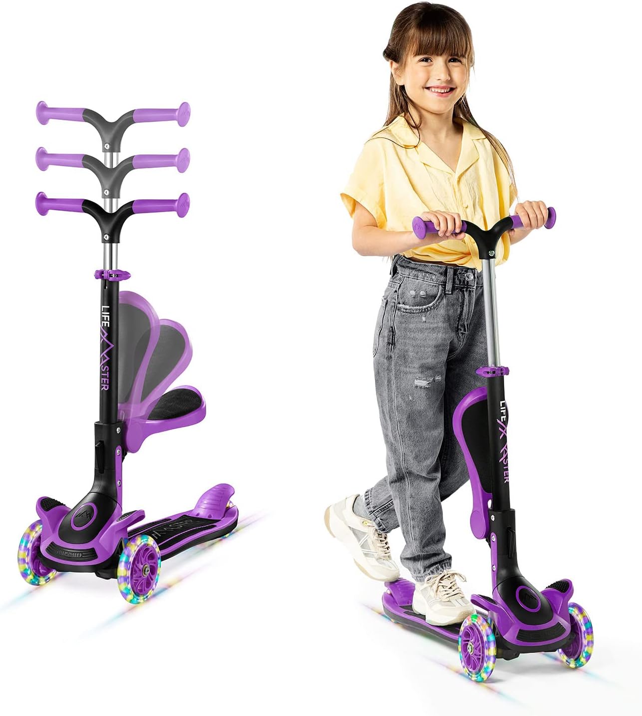 3 Wheel Scooter for Kids with Foldable Seat and LED Wheels