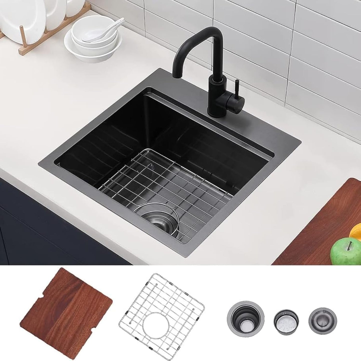 VAPSINT 21x20 Inch Black Drop In Kitchen Sink for Versatile Use