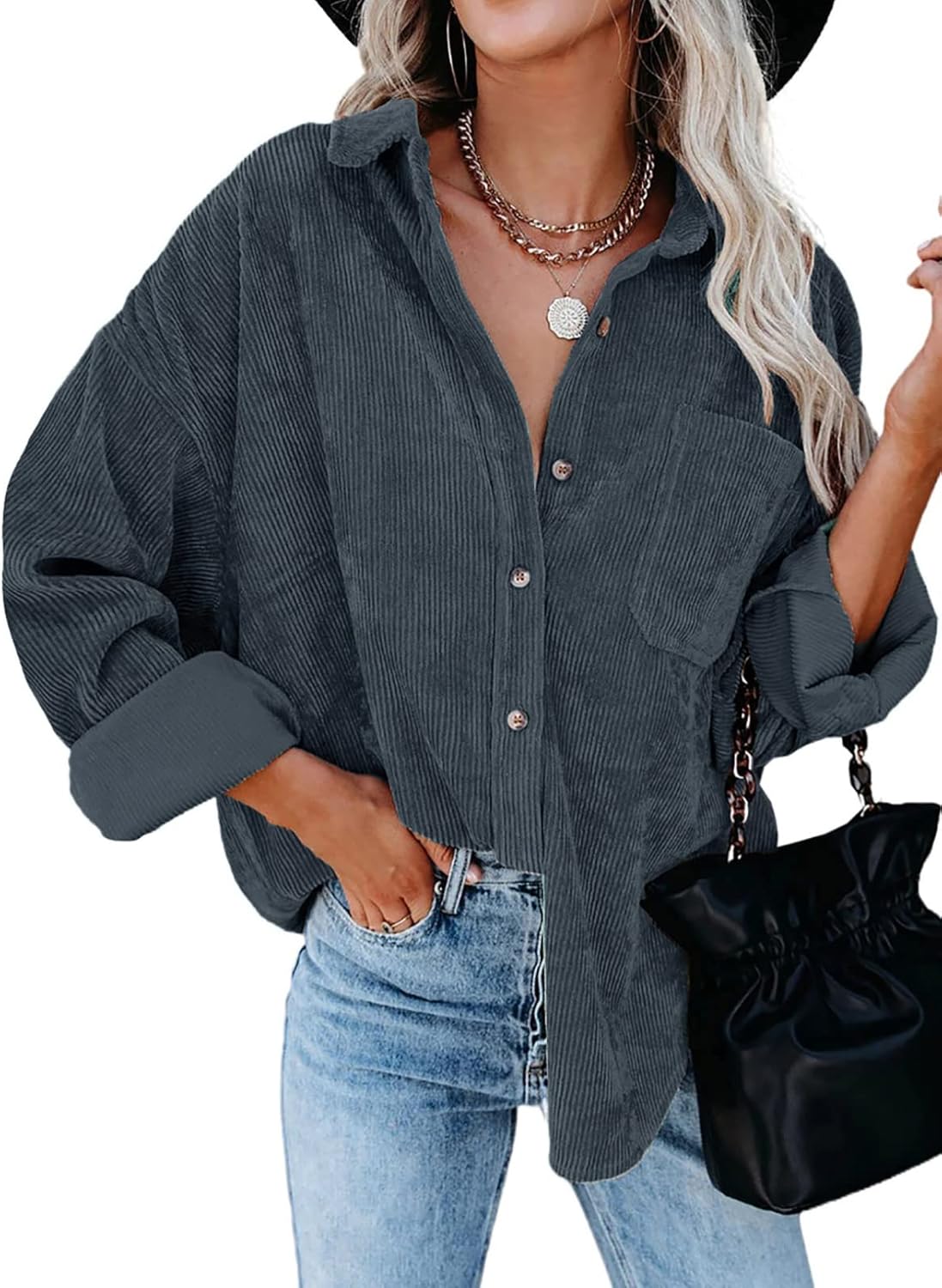 Dokotoo Womens Corduroy Button Down Shirt for Stylish Comfort
