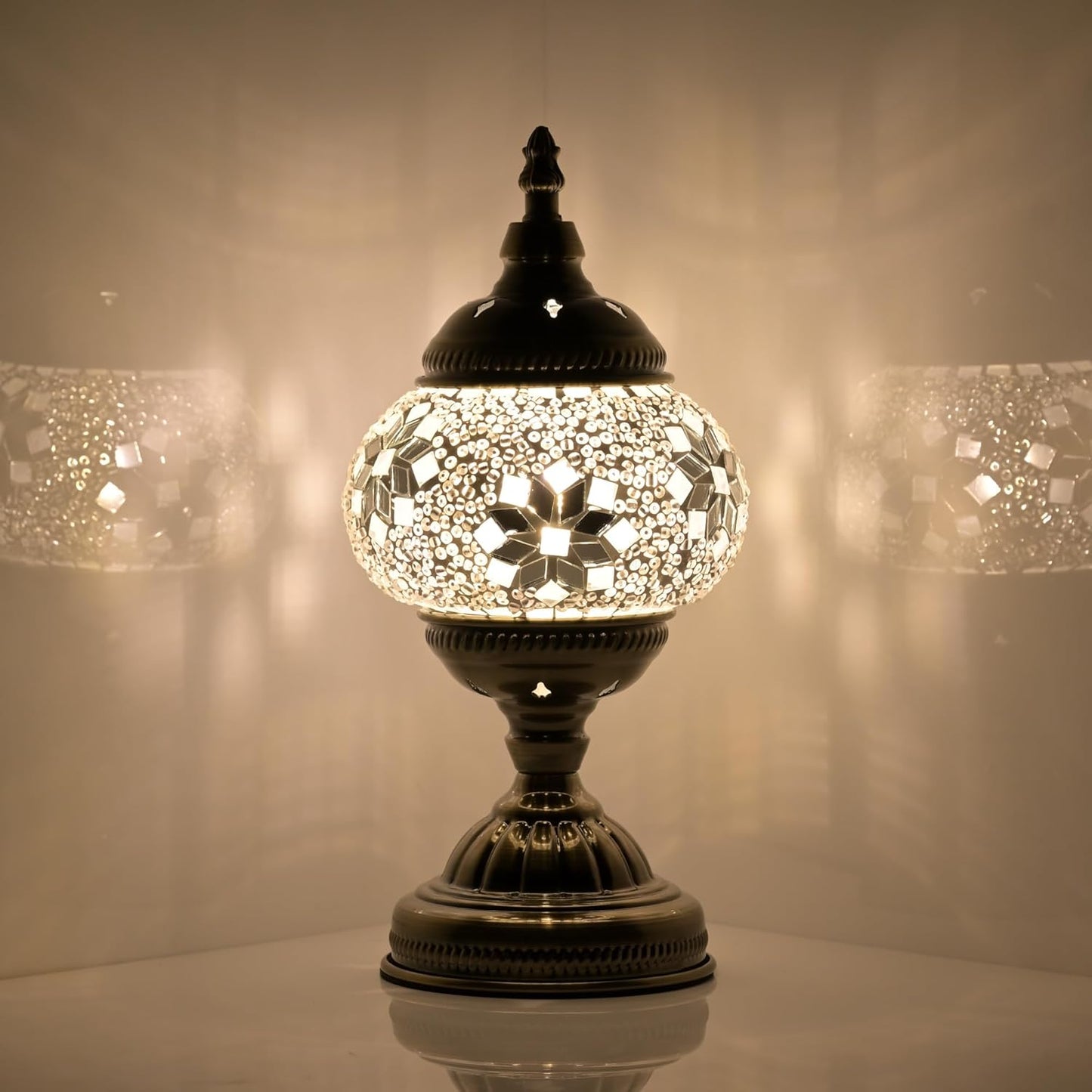 Turkish Moroccan Table Lamp with Handmade Mosaic Glass Shade