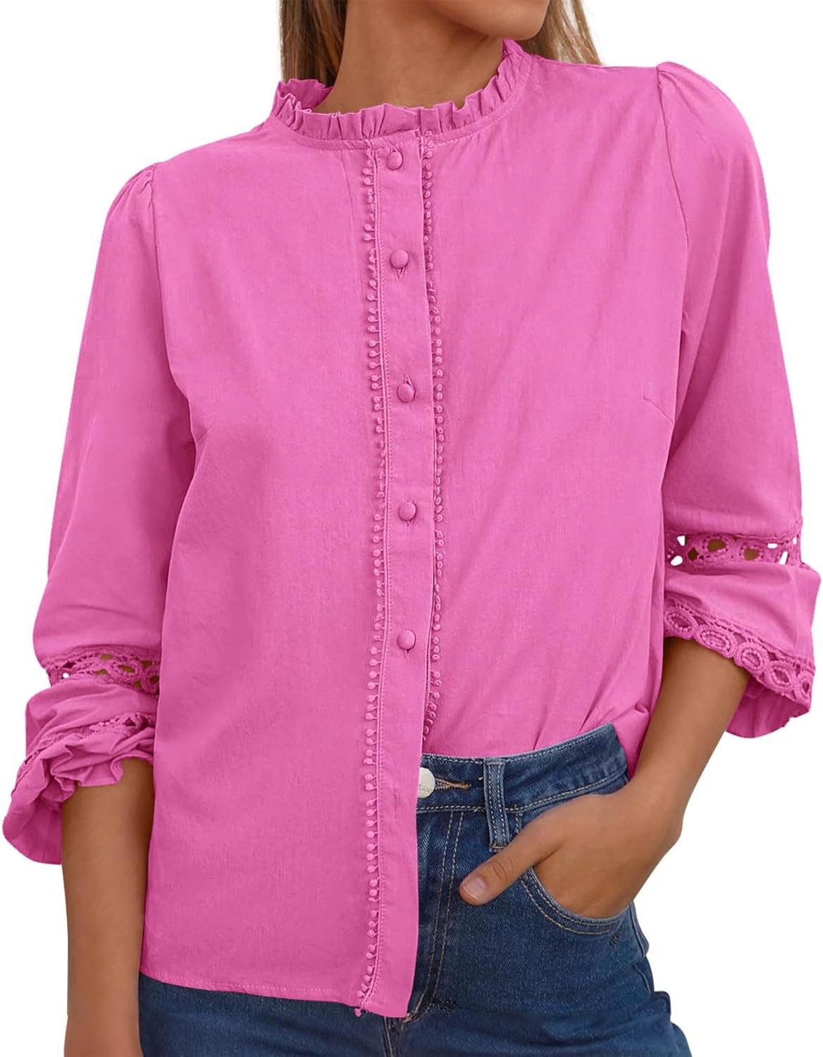 KIRUNDO Going Out Tops for Women: Boho Cotton Eyelet Shirt