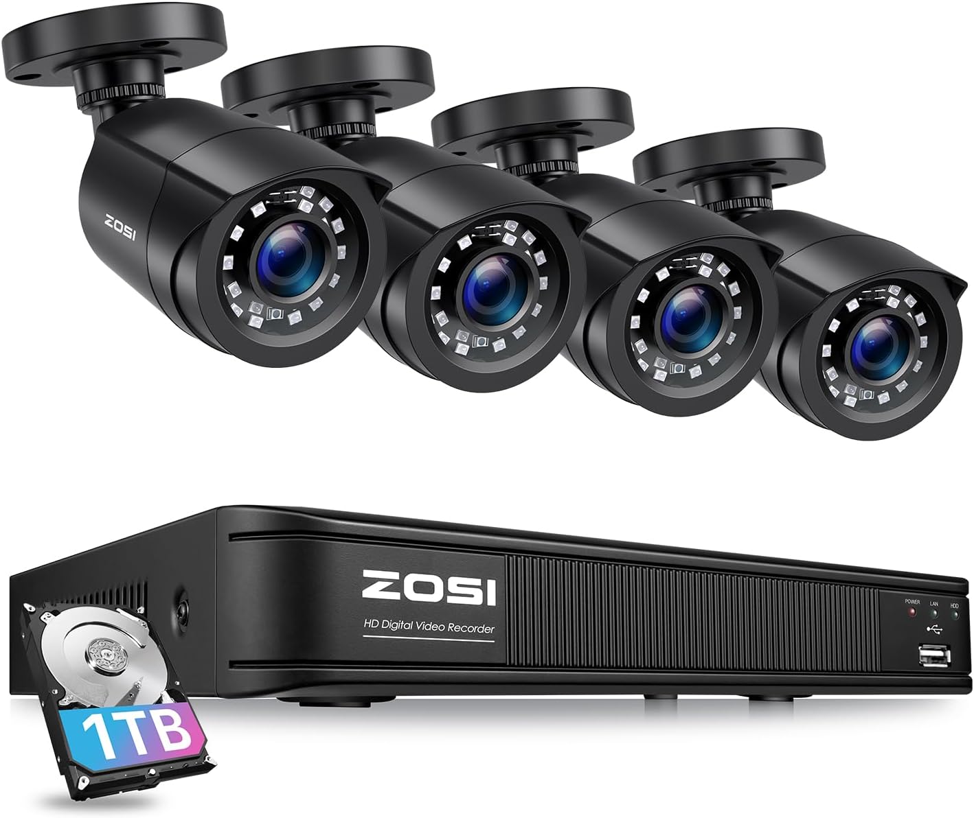 ZOSI 1080P Home Security Camera System with 1TB HDD and 4 Cameras