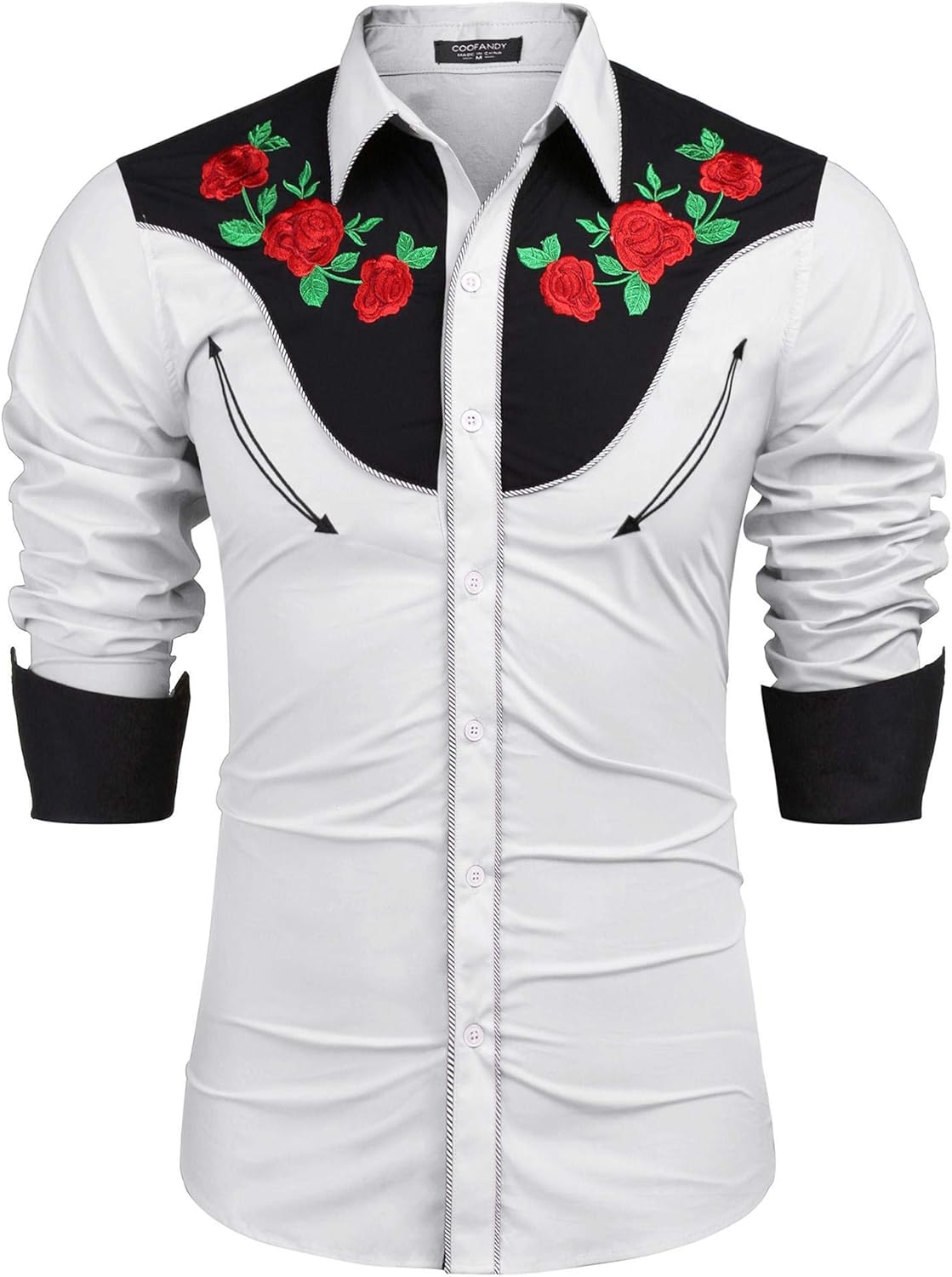 Stylish Men's Western Cowboy Shirt with Rose Embroidery Design