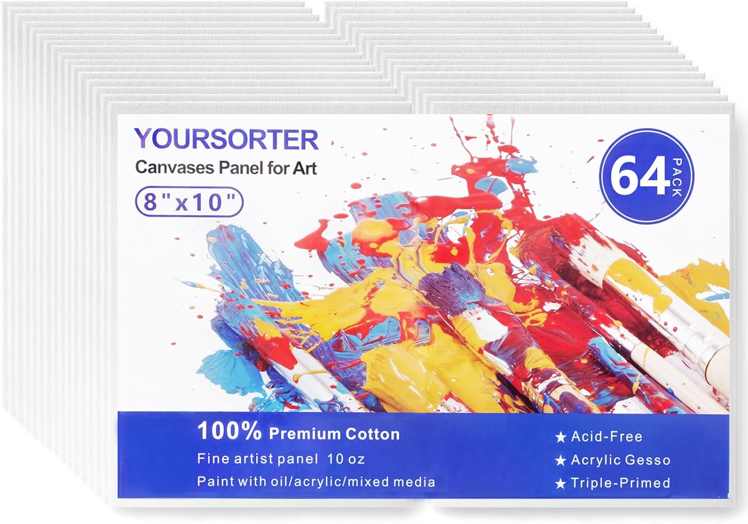 64 Pack 8x10 Inch Canvas Boards for Painting - Perfect for Kids