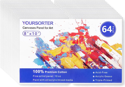 64 Pack 8x10 Inch Canvas Boards for Painting - Perfect for Kids