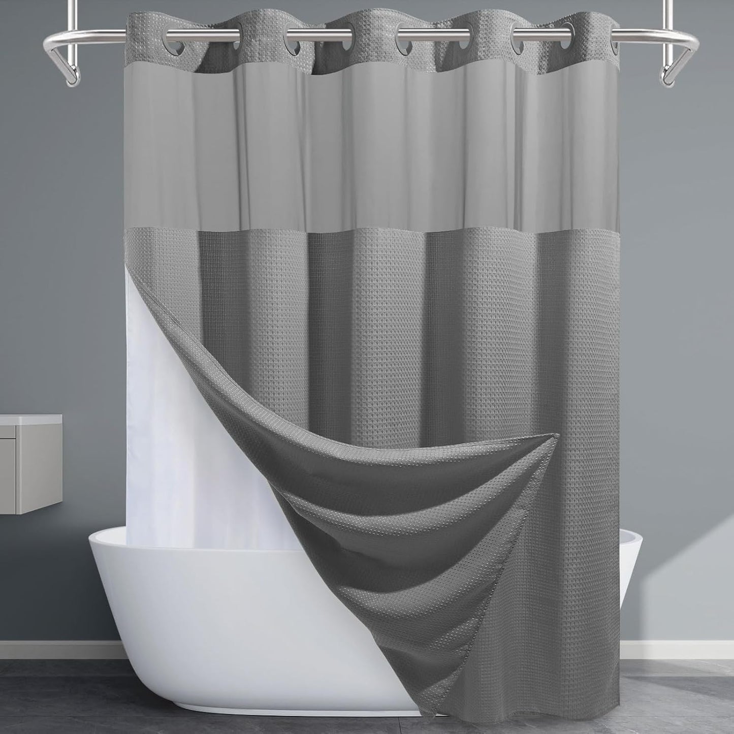 Long No Hook Shower Curtain with Snap in Liner for Elegance