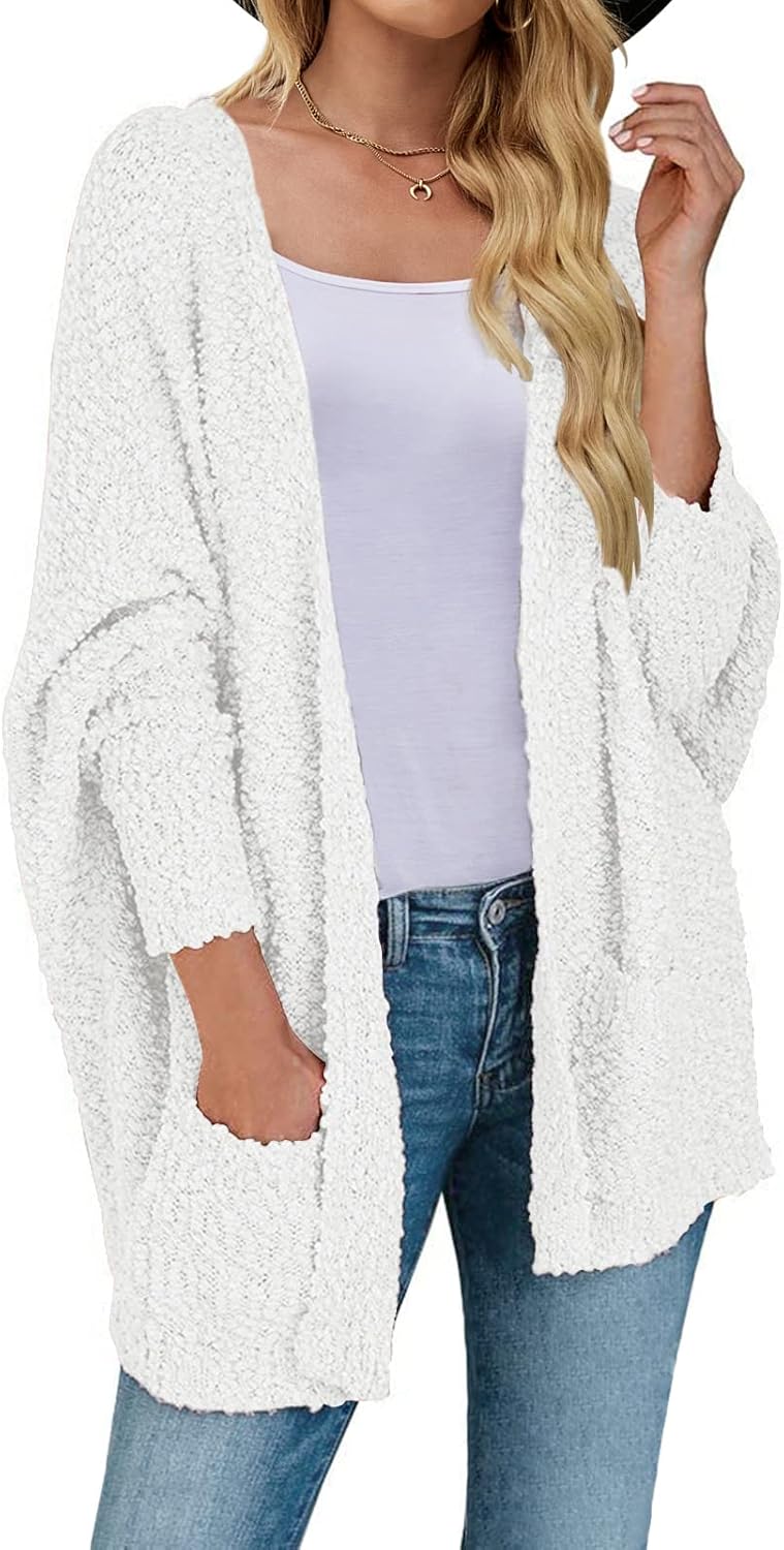 Fuzzy Popcorn Batwing Sleeve Cardigan for Cozy Winter Style
