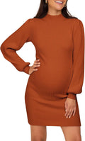 Maternity Sweater Dress for Pregnant Women with Puff Sleeves
