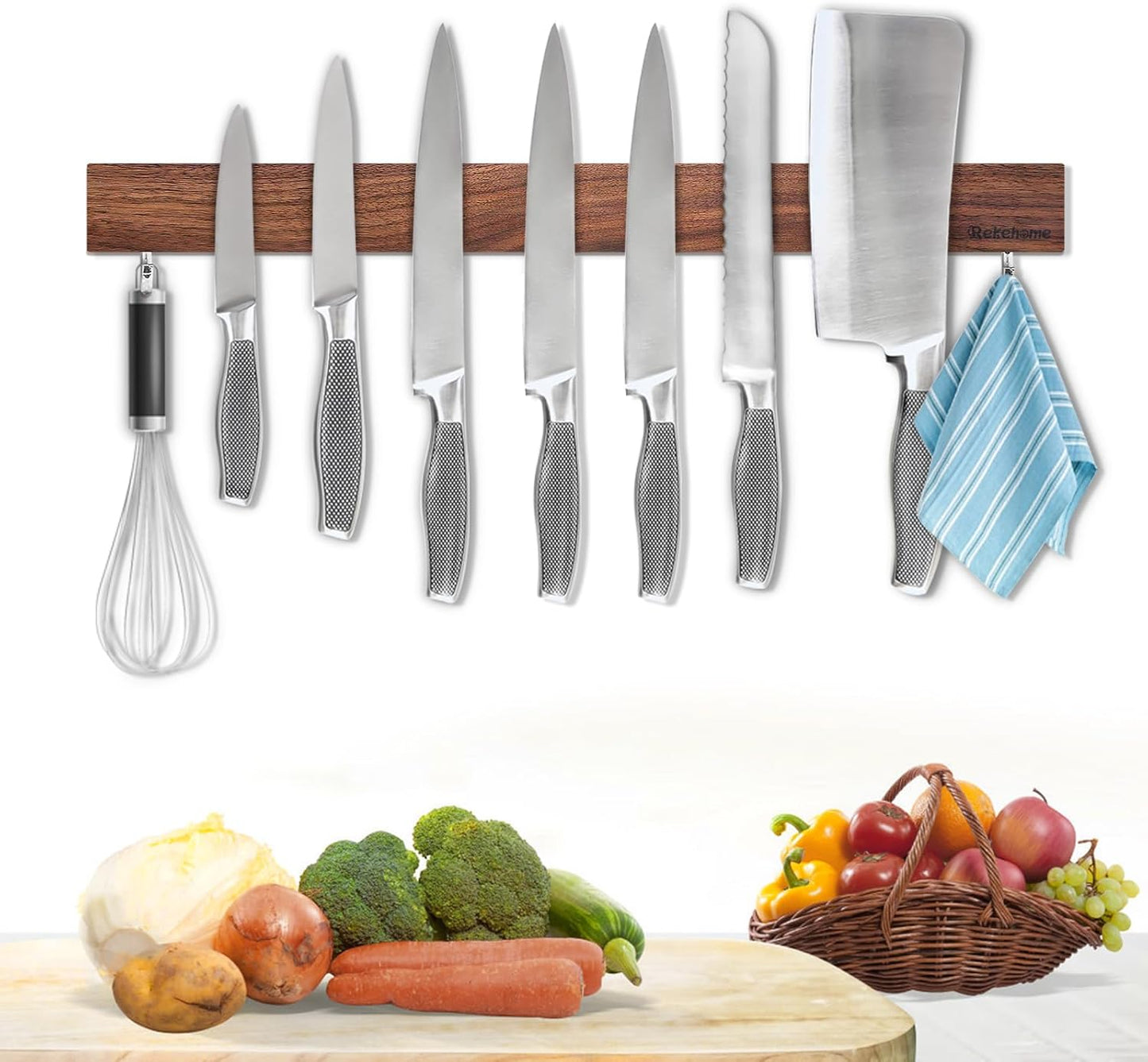 Magnetic Knife Holder for Wall - 20 Inch Walnut Wood Strip