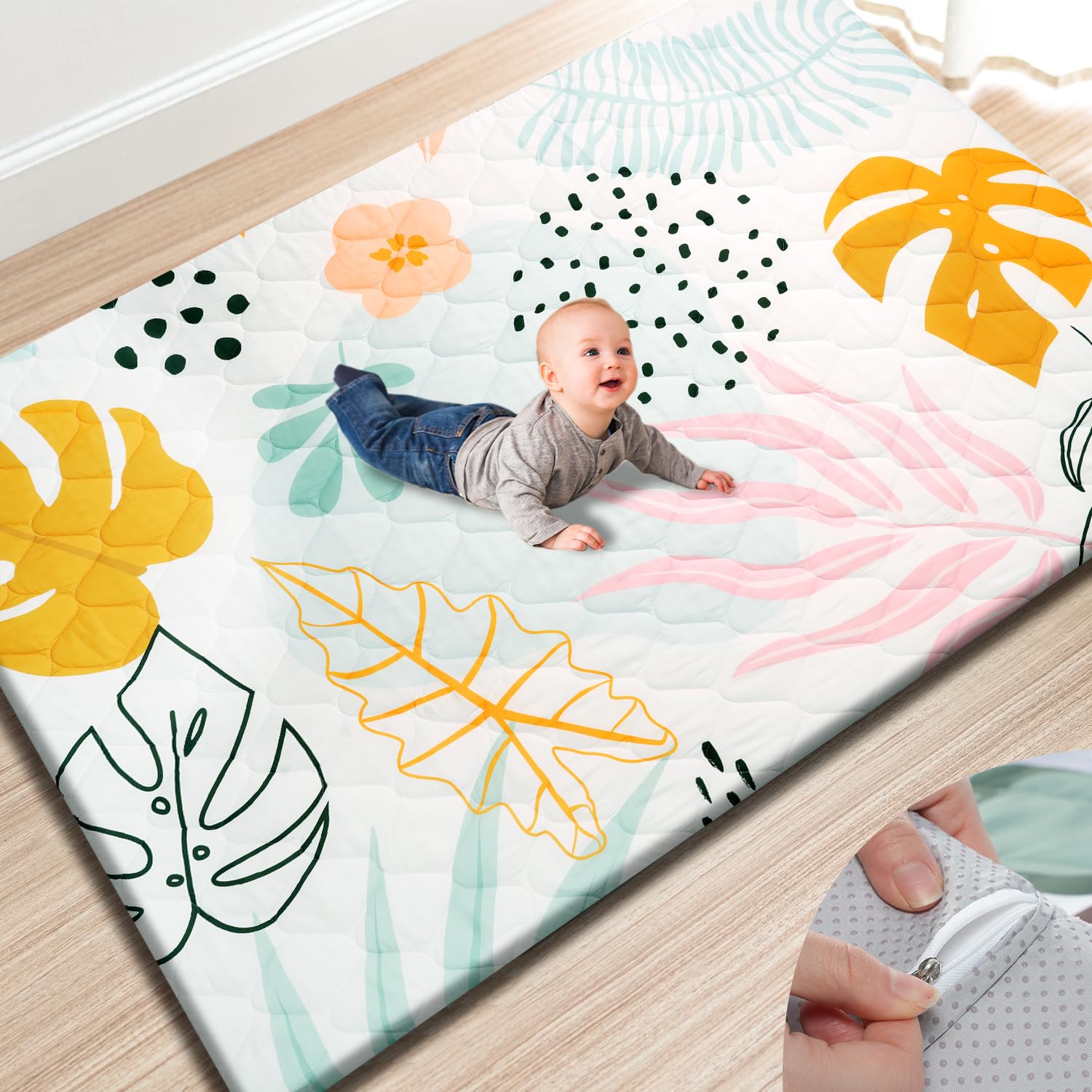 Premium Foam Baby Play Mat with Removable Cover for Safety