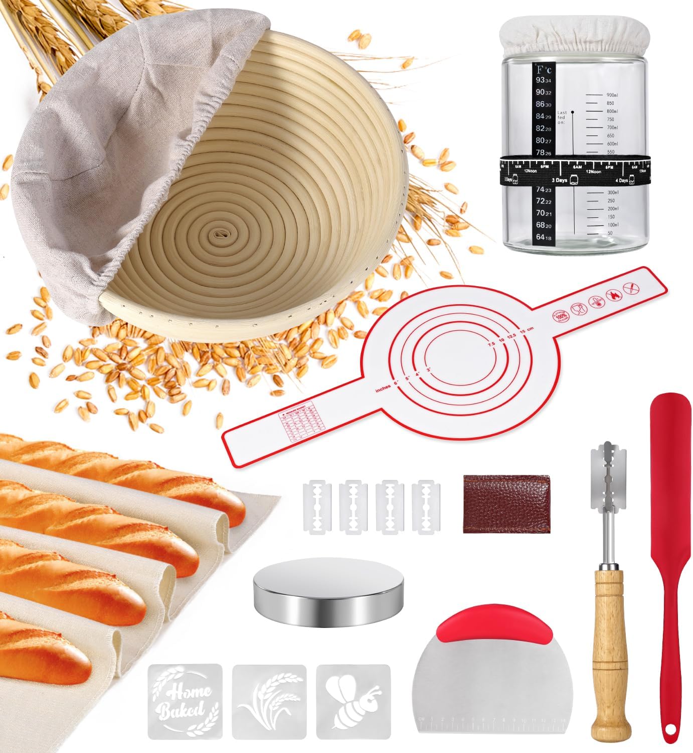 Sourdough Bread Starter Kit + Banneton Basket Set by SumeStar